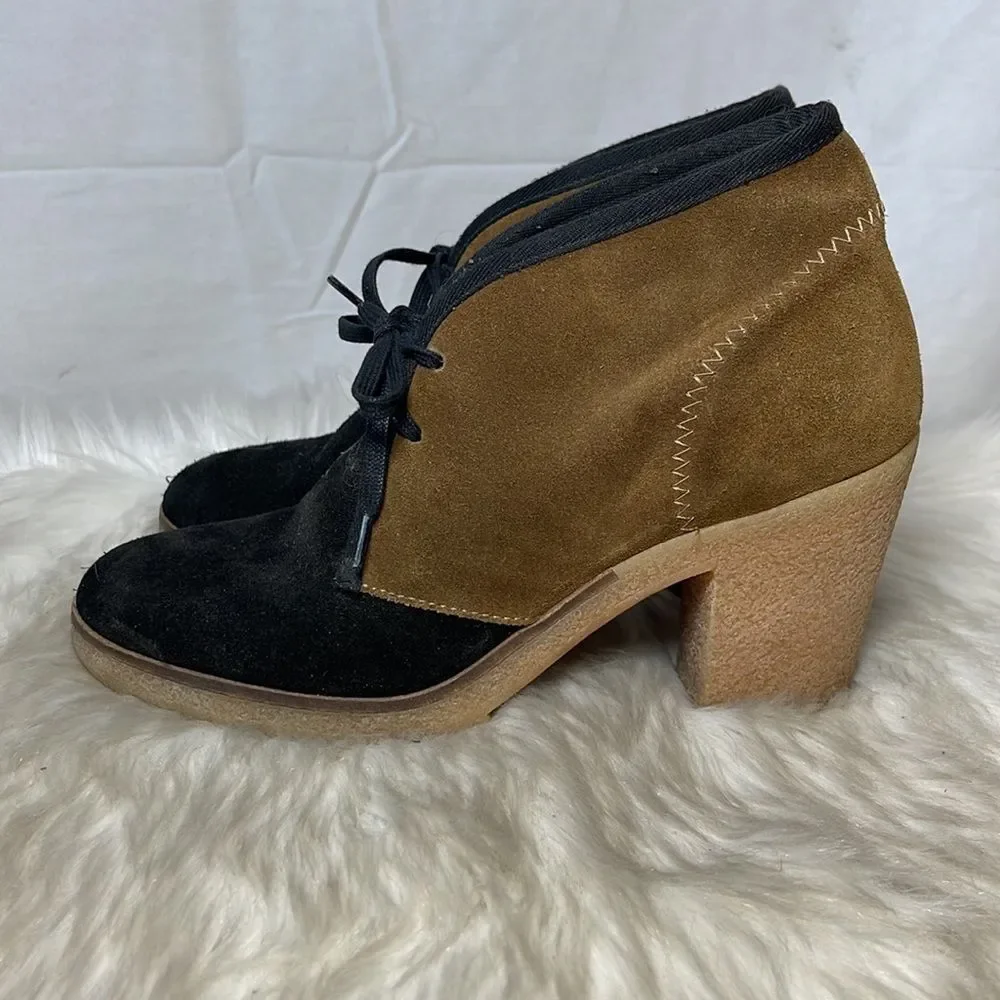 Anthropologie Jasper &‎ Jeera Yuma Tan/Black 2 Tone Lace Up Bootie Sz 36/US 5.5